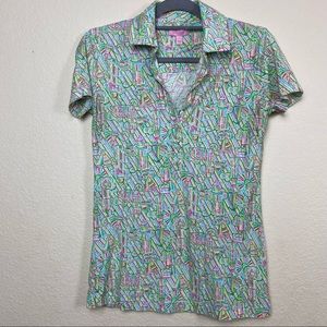 Lilly Pulitzer Sail boat building print blouse